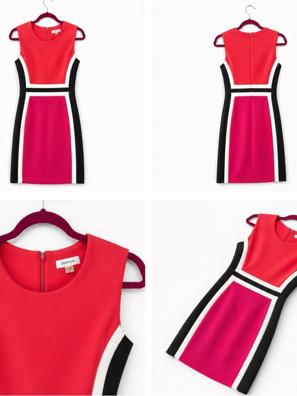 Calvin Klein Coral and Fuchsia Colorblock Sheath Dress